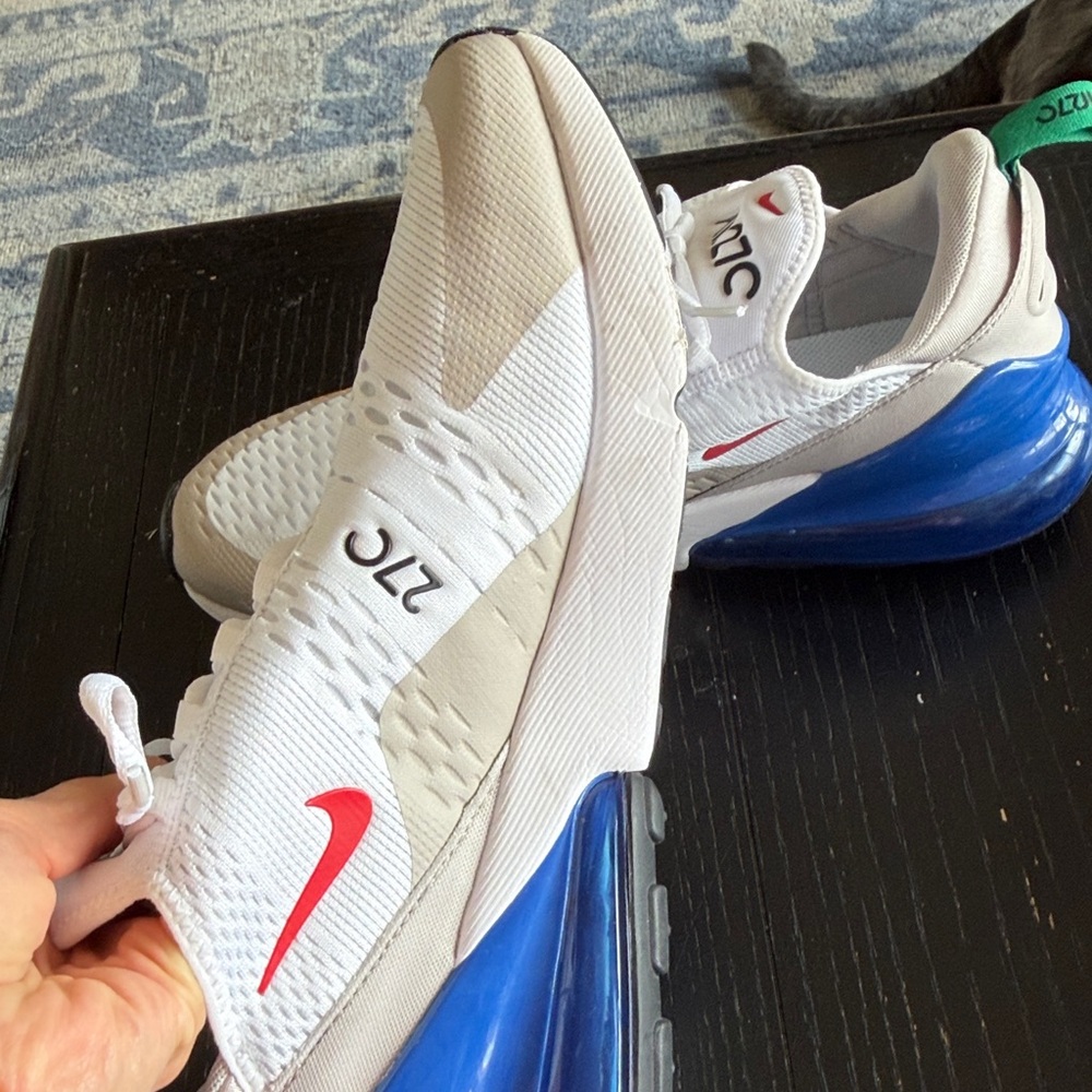 Nike White Sneakers with Blue Air Unit and Multicolor Swooshes-Men’s 12 - Picture 7 of 11